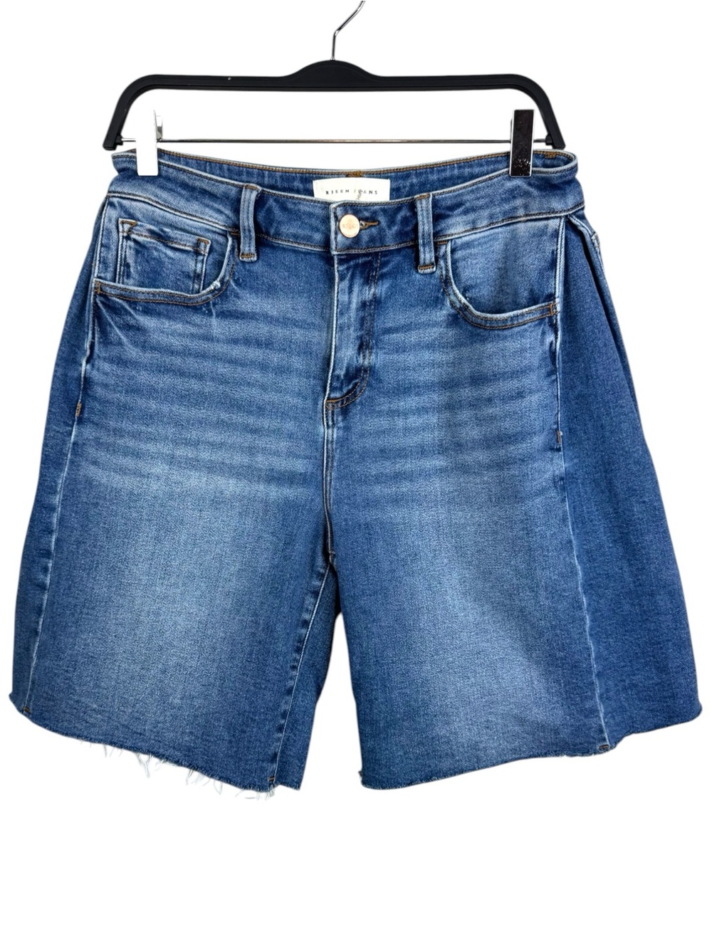 Risen Bermuda stretch denim shorts pleat sides M